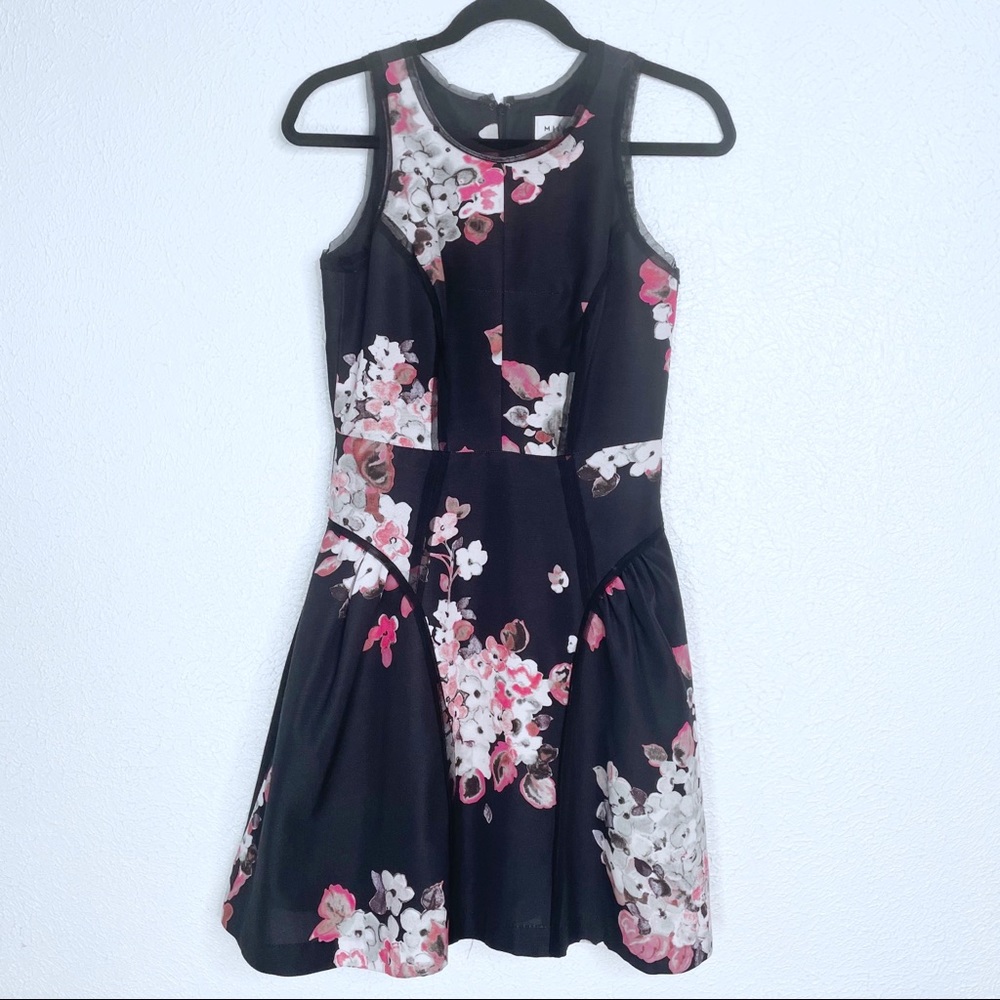 Milly Women's Ballerina Black/Pink Floral Drop Waist Fit & Flare Dress Sz 2